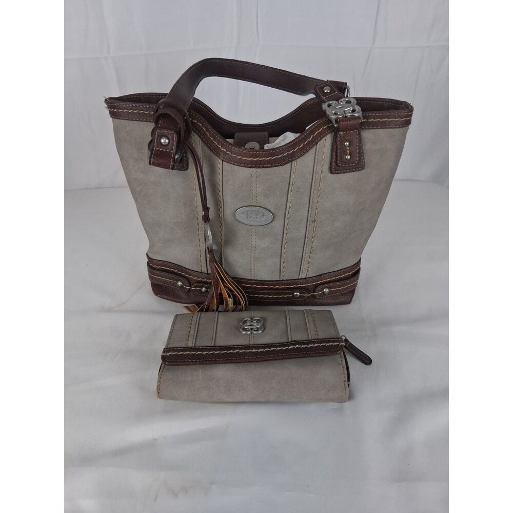 B.O.C. Women’s Taupe Brown Purse Handbag w/ Matching Wallet Tassel Boho